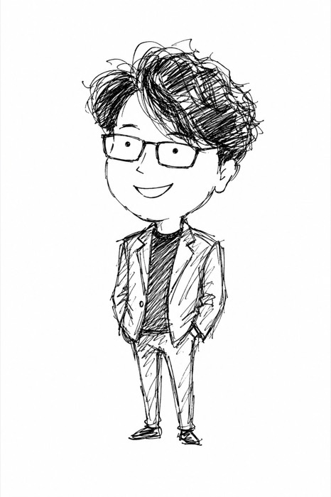 신문 여백에 그린 캐리커처 스타일 예시