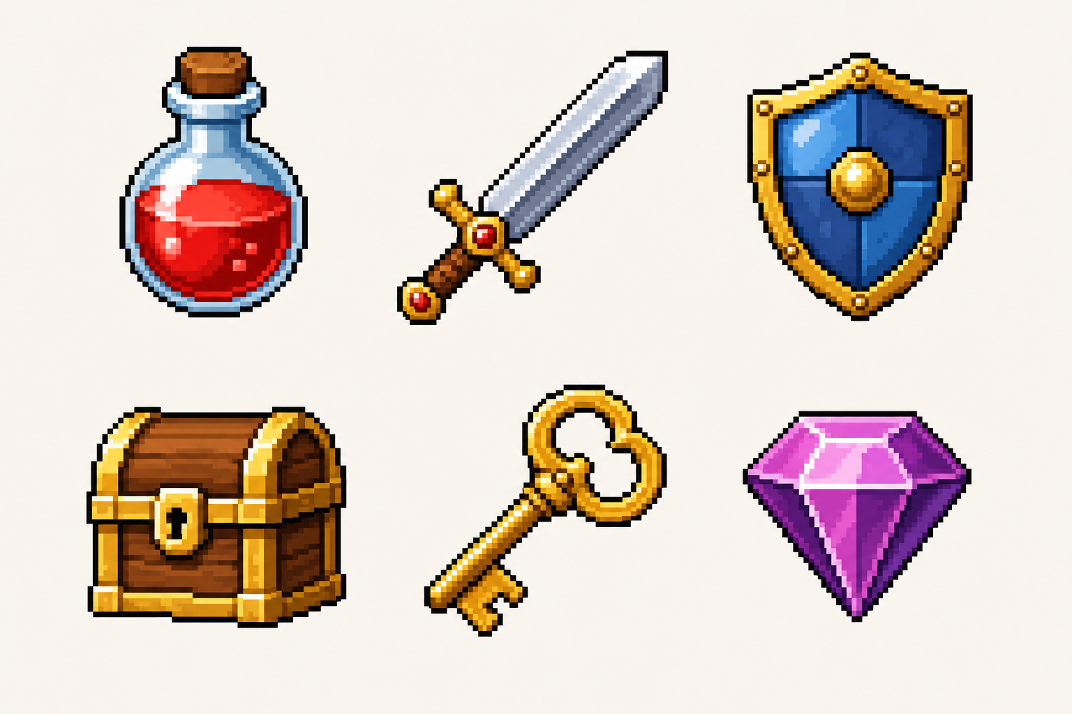 RPG 아이템 아이콘 6종 그리드