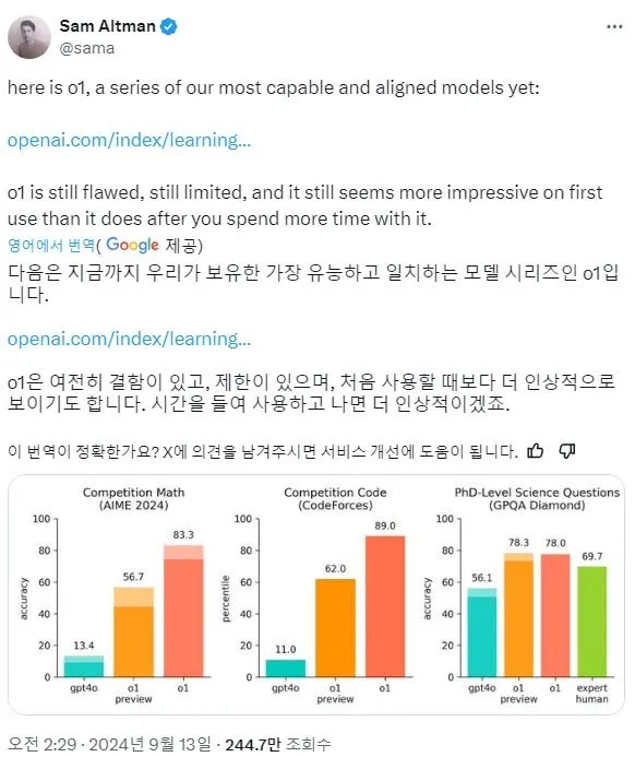 AIME·CodeForce·GPQA 점수 비교 그래프