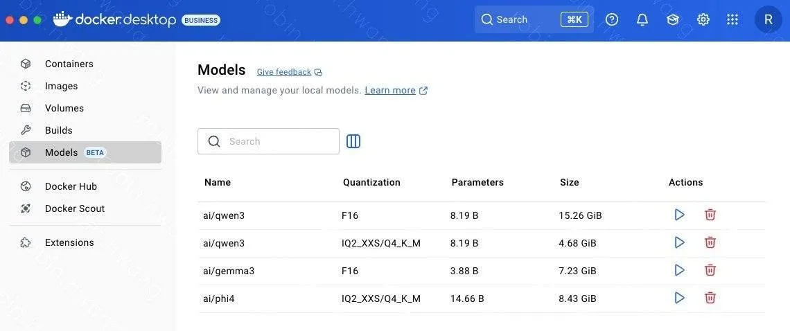 Docker Desktop 의 Model Runner 설정 화면