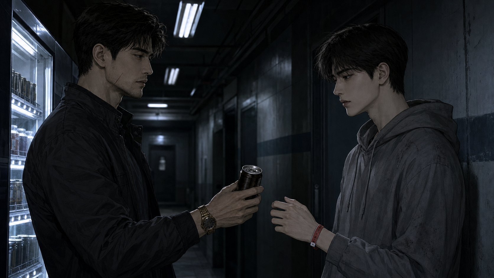 복도 자판기 옆 박재준과 도현